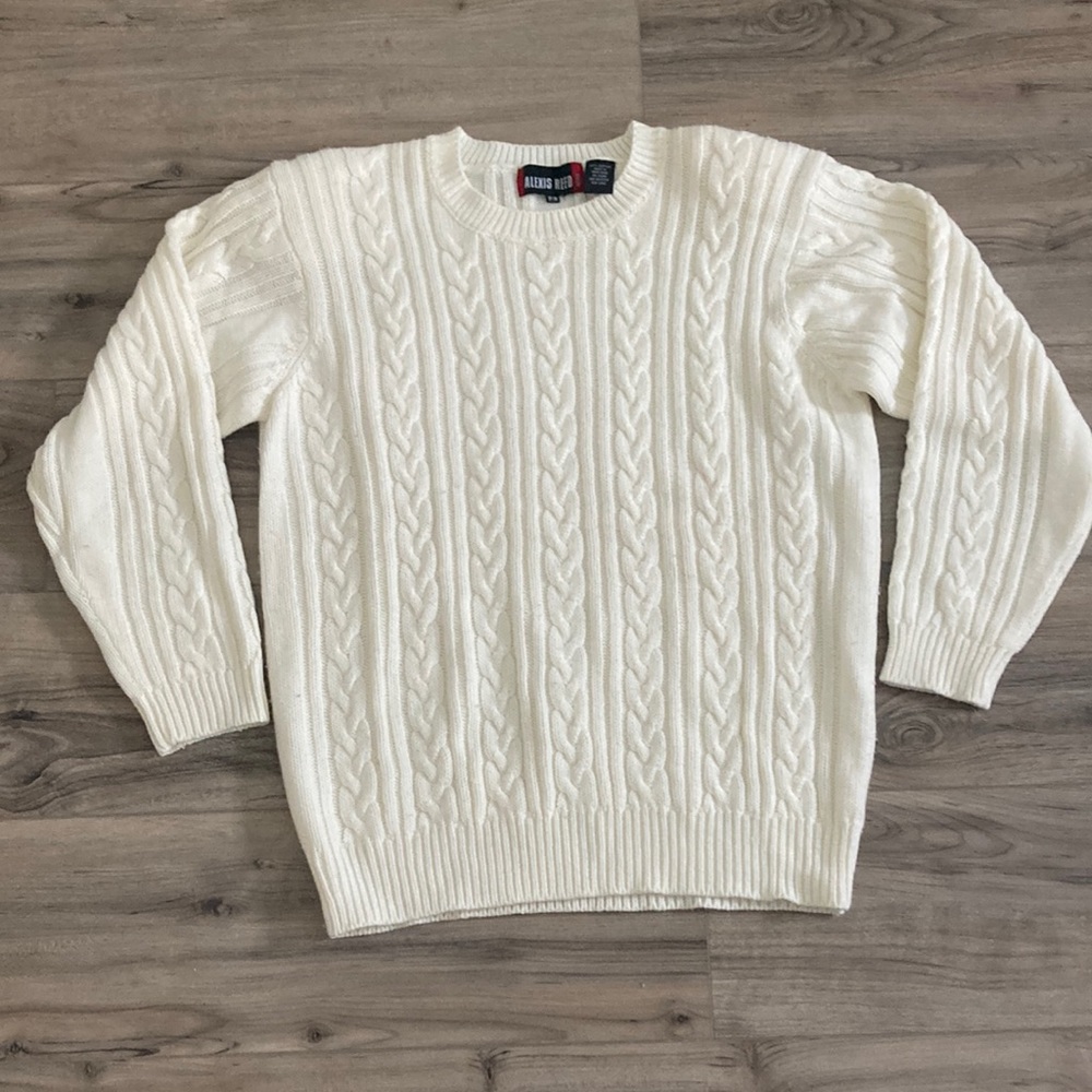 White cable knit sweater
